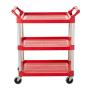Rubbermaid Commercial Products Heavy Duty 3-Shelf Rolling Service/Utility/Push Cart, 200 lbs. Capacity, Red, for Foodservice/Restaurant/Cleaning (FG342488RED)