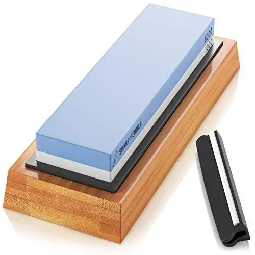 Sharp Pebble Premium Whetstone Knife Sharpening Stone 2 Side Grit 1000/6000 Waterstone- Whetstone Knife Sharpener- NonSlip Bamboo Base & Angle Guide