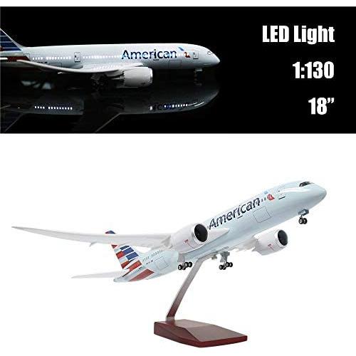 24-Hours 18” Collection Model Airplane Statue Scale 1 130 Airplane Model American Airlines Boeing 787 with LED Light(Touch or Sound Control) for Decoration or Gift