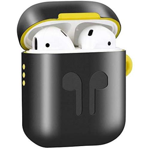 Amoysanli Metal AirPods Case Compatible AirPods 1&2 Charging Cover Case Dual Layer AirPods Cover Skin with Keychain (Not for Wireless Charging Case) (Black)