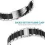 Shangpule Fitbit Charge 2 Wrist Band, Stainless Steel Metal Replacement Smart Watch Band Bracelet with Double Button Folding Clasp for Fitbit Charge 2 (Silver + Black)