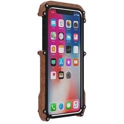 iPhone X Wood Metal Frame Case, Drop Protection Ultra Thin Aluminum Metal Cover Protective Case Shockproof Dropproof Bumper Frame for Apple iPhone X/iPhone tan 5.8inch (Black)