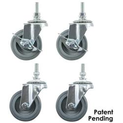 Houseables Caster Wheels, Casters, Set of 4, 3 Inch, Rubber, Heavy Duty, Threaded Stem Mount Industrial Castors, Locking Metal Swivel Wheel, Replacement For Carts, Furniture, Dolly, Workbench, Trolley