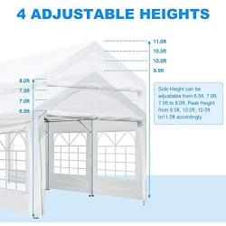 ADVANCE OUTDOOR 20x10 ft Heavy Duty Carport Canopy Car Port Garage Shelter Boat Party Tent, Adjustable Height from 6.5ft to 8.0ft, Removable Window Sidewalls and Doors, White