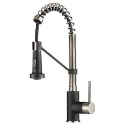 Kraus KPF-1610SFSMB Bolden 18-Inch Commercial Kitchen Faucet with Dual Function Pull-Down Sprayhead in All-Brite Finish, Spot Free Stainless Steel/Matte Black