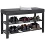 SONGMICS Shoe Bench, 3-Tier Shoe Rack for Entryway, Storage Organizer with Foam Padded Seat, Faux Leather, Metal Frame, for Living Room, Hallway, 31.9 x 12.2 x 19.3 Inches, Black ULBS58H