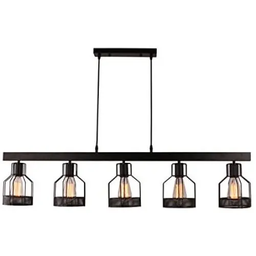 Unitary Brand Antique Black Metal Long Kitchen Island Light with 5 E26 Bulb Sockets 200W Painted Finish Unitary Brand Antique Black Metal Long Kitchen Island Light with 5 E26 Bulb Sockets 200W Painted Finish