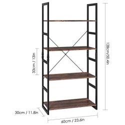 Homfa Bookshelf Rack 4 Tier Vintage Bookcase Shelf Storage Organizer Modern Wood Look Accent Metal Frame Furniture Home Office