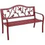MFSTUDIO Outdoor Patio Garden Bench 50in Metal Seating Chair Furniture for Backyard, Porch, Lawn, Park, Pastoral Bird Design Back, Pink Red MFSTUDIO Outdoor Patio Garden Bench 50in Metal Seating Chair Furniture for Backyard, Porch, Lawn, Park, Pastoral Bird Design Back, Pink Red