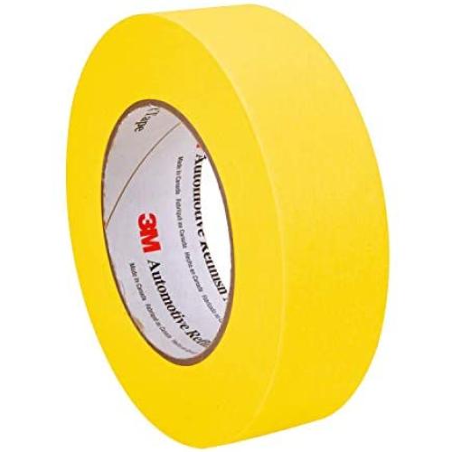 3M Automotive Refinish Masking Tape, 06654, 36 mm x 55 m, Yellow, Paint Prep, Booth Masking, Fine Lines, Jamb Masking