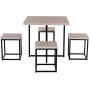 HOMCOM 5 Piece Dining Room Table Chair Set Square Board Steel Space Saving with Stools, Natural Wood Color