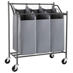 SONGMICS Laundry Clothes Sorters, 3-Bag, Gray