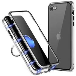 TiiParPar Magnetic iPhone SE2 Case iPhone 7/8 Case Front& Back Tempered Glass Full Coverage for iPhone 8 [Magnetic Adsorption] [Multifunctional Ring Holder] (Silver)