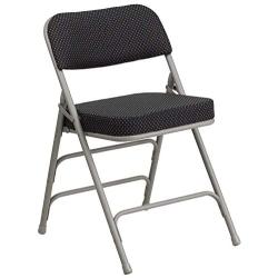 Flash Furniture HERCULES Series Premium Curved Triple Braced & Double Hinged Black Pin-Dot Fabric Metal Folding Chair