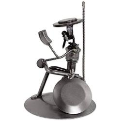 Handmade Auto Part Quixote Reads Cervantes Sculpture (Mexico) Grey Metal