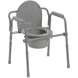 Drive Medical 11148-1 Steel Folding Bedside Commode, Grey, Bariatric