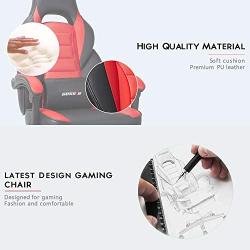 BOSSIN Racing Style Gaming Chair Computer Desk Chair with Footrest and Headrest Ergonomic Design Large Size High-Back E-Sports Chair PU Leather Swivel Game Office Chair Sillas Gaming(Red)