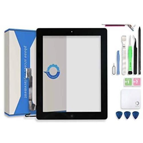 Fixcracked Touch Screen Replacement Parts Digitizer Glass Assembly for Ipad 4 + WiFi Antenna Cable and Professional Tool Kit (Black)