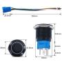 mxuteuk 19mm Momentary Push Button Switch 1 NO 1 NC SPDT ON/Off Black Metal Shell with 12v Blue LED Ring with Wire Socket Plug Suitable for 3/4'' Mounting Hole M-19-O-B-BU