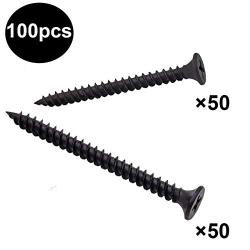 smseace 100 Black Cross Flat Head Tapping Screws Drywall Nail Wood Screw #8 x 1-3/4'', 8 x 2'' (50 Pcs Each) M4-45/50mm-100p