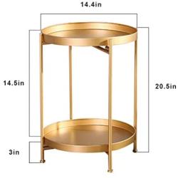 Gold Round End Side Table,Metal Tray Accent Table,Modern Bedside Table for Small Spaces