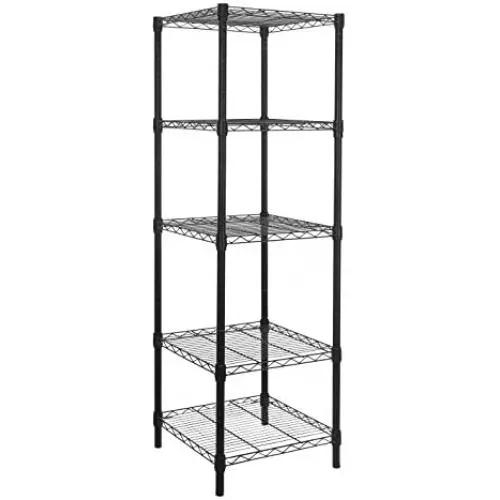 HollyHOME 5 Shelves Adjustable Steel Wire Shelving Rack in Small Space or Room Corner, Metal Heavy Duty Storage Shelf, Utility Rack, Bathroom Storage Tower Kitchen Shelving, Thicken Tube, Black