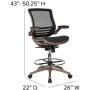 Flash Furniture Mid-Back Transparent Black Mesh Drafting Chair with Melrose Gold Frame and Flip-Up Arms
