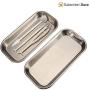 Dukal Stainless Steel Instrument Trays with Strap Handle 8.5'' x 3'' x 1.5''. Catheter Trays Organizer Holder with Lid 8 1/2'' x 3'' x 1 1/2''. Surgical Dental Procedure Tray. Steel Dish with Lid.
