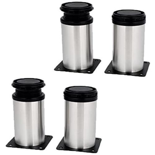 Antrader Stainless Steel Adjustable Furniture Cabinet Legs Round Sofa Bed Kitchen Feet Support with Mounting Screws, 3-inch Height,2'' Dia, Set of 4