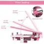 BABY JOY Kids Desk and Chair Set, Height Adjustable Child Desk Set w/Tilt Desktop, Pull Out Drawer Storage, Metal Hook, Multifunctional School Student Study Desk Chair for Boys & Girls (Pink)