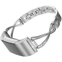 Glebo Compatible with Fitbit Charge 2 Bands for Women, Bling Bracelet Metal Straps Bangle Wristbands Accessories Replacement Bands for Fitbit Charge 2 Band Small Large, Silver