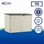 Suncast 5 x 3 Horizontal Stow-Away Storage Shed - Natural Wood-like Outdoor Storage for Trash Cans and Yard Tools - All-Weather Resin, Hinged Lid, Reinforced Floor - Vanilla and Stoney