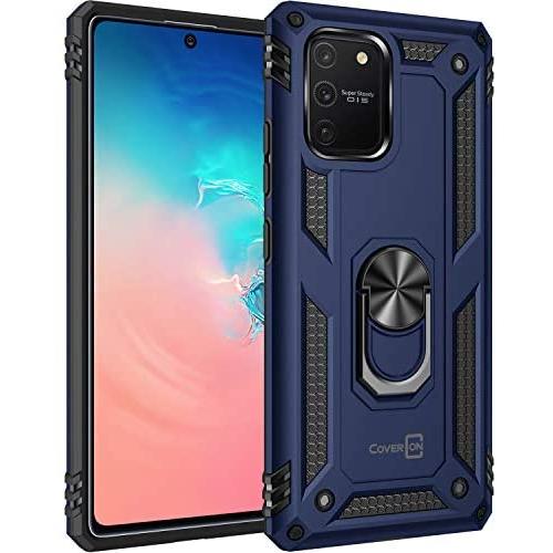 CoverON Metal Ring Kickstand Resistor Series Car Mount Compatible Phone Shockproof Cover for Samsung Galaxy S10 Lite Case/Galaxy A91 Case - Navy Blue
