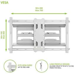 Kanto PDX680W Full Motion Articulating TV Wall Mount for 39-inch to 80-inch TVs Weighing up to 125 Pounds | Integrated Cable Management | Low Profile and 24 in Extension | White