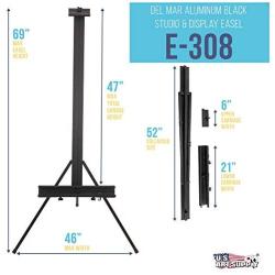 U.S. Art Supply Del Mar 69'' High Aluminum Single Mast Artists Studio Easel and Floor Display Stand - Professional Heavy Duty Adjustable Extra Large Canvas Height Up To 47'' - Palette Holder, Brush Rest