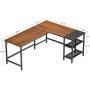CubiCubi L Shape Computer Desk with Storage Shelf Study Writing Table for Home Office, Modern Simple Style PC Desk, Black Metal Frame, Espresso