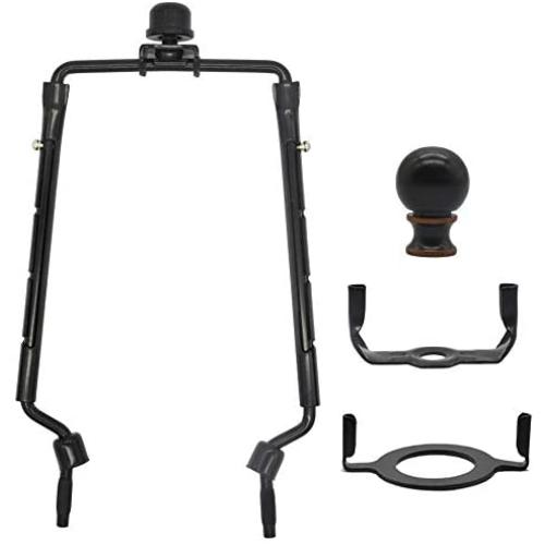 7 8 9 10 inch Lamp Shade Harp Holder,Adjustable Lamp Harp Kit,Fit both Standard Lamp Rod and E26 Light Base UNO Fitter Adapter,with 2 Shade Attaching Finial Top,Black Horn Frame Lampshade Bracket