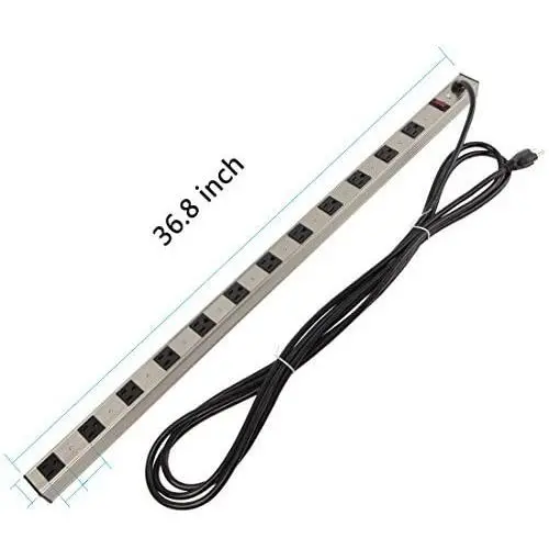 Power Strip Heavy Duty Metal 12 Outlets Power Socket with 15ft Long Cord and Circuit Breaker Power Strip Heavy Duty Metal 12 Outlets Power Socket with 15ft Long Cord and Circuit Breaker