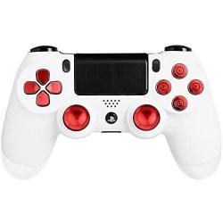 XFUNY Metal Bullet Buttons ABXY Buttons + Thumbsticks Thumb Grip and Chrome D-pad for PS4 DualShock 4 Controller Mod Kit (Red)