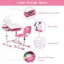 Baby Joy Kids Desk and Chair Set, Height Adjustable Child Desk Set w/LED Lamp, Bookstand, Tilt Desktop, Metal Hook, Pull Out Drawer Storage, School Student Study Desk Chair for Boys & Girls (Pink)