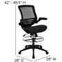 Flash Furniture Mid-Back Transparent Black Mesh Drafting Chair with Black Frame and Flip-Up Arms