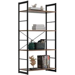 EROMMY Bookshelf Rack 4 Tier Vintage Industrial Bookcase Shelf Storage Organizer Rustic Wood and Metal Frame Furniture Open Back Modern Office Bookcases Home Office