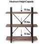 Homissue 3-Tier Industrial Bookcase and Book Shelves, Vintage Wood and Metal Bookshelves, Retro Brown