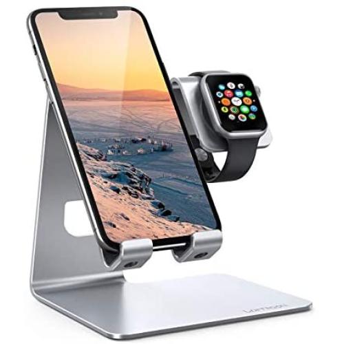 Stand for Apple Watch Phone Holder 2 in 1 : Lamicall Desktop Stand Holder Charging Station Dock Compatible with Apple Watch Series 5/4/3/2/1, and Phone 11 Pro/Xs/X Max/XR/X/8/8Plus/7/7 Plus /6S Plus