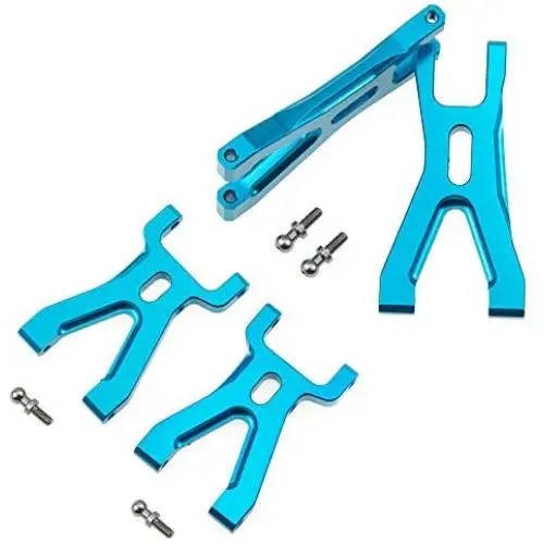 Pack of 4 Aluminum Front Rear Lower Suspension Control Arm (L/R) for Wltoys 1/18 RC K929 A959 A969 A979 a-Arms Upgrades Metal Parts (Blue)