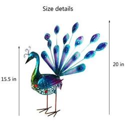 YOUKOOD Garden Outdoor Indoor Decor Statues, Metal Yard Art Peacocks Lawn Ornaments Yard Party Landscape Figurine Decorations (Blue Peacock)