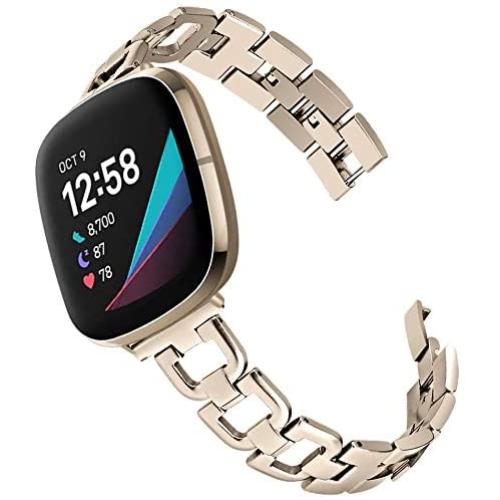 Joyozy Stainless Steel Metal Bands Compatible with Fitbit Versa 3&Fitbit Sense Smartwatch,Chic D Stylish Link Metal Wristband Accessories Strap for Women Girls Bracelet Champagne Gold