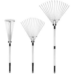 Buyplus Adjustable Garden Leaf Rake - 24 to 63 Inch Telescopic Metal Rake, Expandable Folding Leaves Rake for Lawn Yard, Flowers Beds and Roof