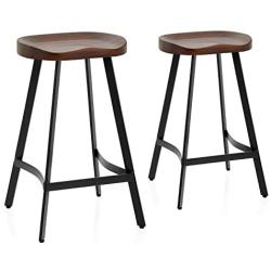 Industrial Bar Stool Saddle Seat-26.77 inch Counter Height Kitchen Stool-Metal and Wood Dining Stools-Set of 2,Backless,Stackable,Fully Welded