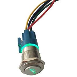 Etopars 12V 5A Car Motor Green LED Light Momentary Speaker Horn Bells Push Button Stainless Steel Metal Switch Toggle 19mm Socket Plug Wire